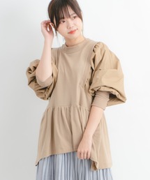 【wordtrobe】空紡糸天竺 布帛切替 ボリュームスリーブ プルオーバー