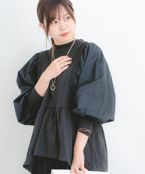 Wordtrobe（ワードトローブ）の「【wordtrobe】空紡糸天竺 布帛切替 ボリュームスリーブ プルオーバー（Tシャツ/カットソー・レディース・ホワイト/チャコールグレー/ベージュ・FREE）」の3枚目の写真