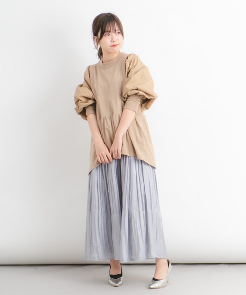 Wordtrobe（ワードトローブ）の「【wordtrobe】空紡糸天竺 布帛切替 ボリュームスリーブ プルオーバー（Tシャツ/カットソー・レディース・ホワイト/チャコールグレー/ベージュ・FREE）」の18枚目の写真