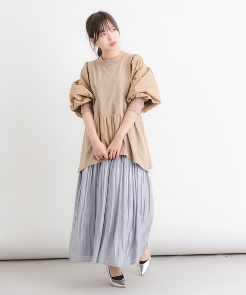 Wordtrobe（ワードトローブ）の「【wordtrobe】空紡糸天竺 布帛切替 ボリュームスリーブ プルオーバー（Tシャツ/カットソー・レディース・ホワイト/チャコールグレー/ベージュ・FREE）」の22枚目の写真