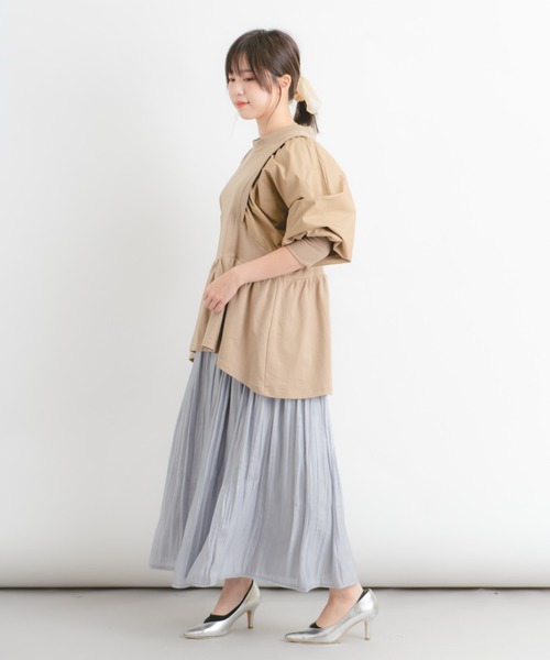 Wordtrobe（ワードトローブ）の「【wordtrobe】空紡糸天竺 布帛切替 ボリュームスリーブ プルオーバー（Tシャツ/カットソー・レディース・ホワイト/チャコールグレー/ベージュ・FREE）」の13枚目の写真