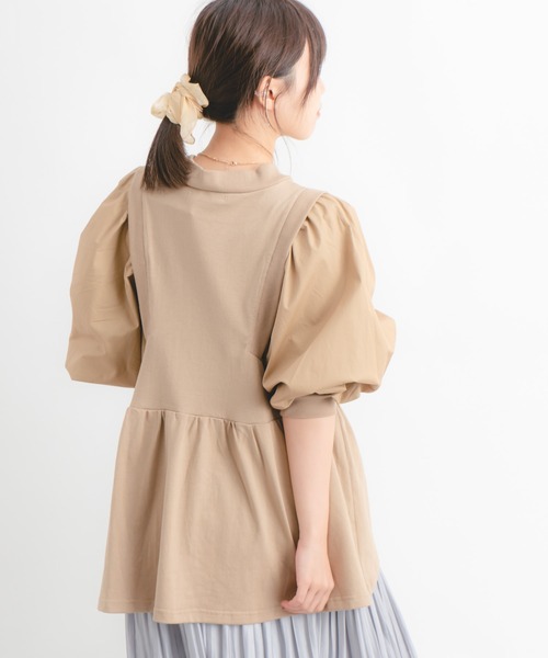 Wordtrobe（ワードトローブ）の「【wordtrobe】空紡糸天竺 布帛切替 ボリュームスリーブ プルオーバー（Tシャツ/カットソー・レディース・ホワイト/チャコールグレー/ベージュ・FREE）」の19枚目の写真