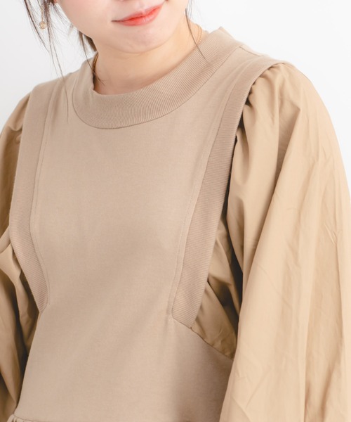 Wordtrobe（ワードトローブ）の「【wordtrobe】空紡糸天竺 布帛切替 ボリュームスリーブ プルオーバー（Tシャツ/カットソー・レディース・ホワイト/チャコールグレー/ベージュ・FREE）」の16枚目の写真