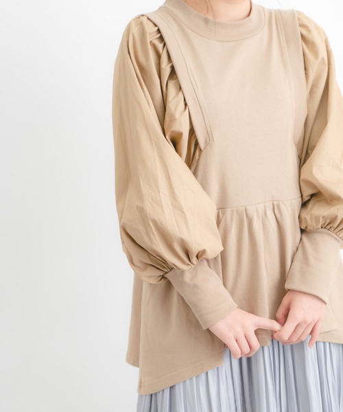 Wordtrobe（ワードトローブ）の「【wordtrobe】空紡糸天竺 布帛切替 ボリュームスリーブ プルオーバー（Tシャツ/カットソー・レディース・ホワイト/チャコールグレー/ベージュ・FREE）」の20枚目の写真