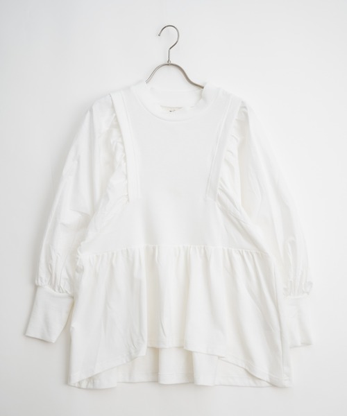 Wordtrobe（ワードトローブ）の「【wordtrobe】空紡糸天竺 布帛切替 ボリュームスリーブ プルオーバー（Tシャツ/カットソー・レディース・ホワイト/チャコールグレー/ベージュ・FREE）」の7枚目の写真