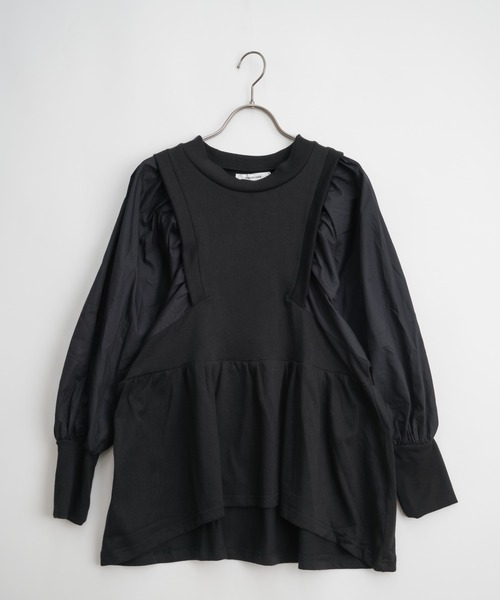 Wordtrobe（ワードトローブ）の「【wordtrobe】空紡糸天竺 布帛切替 ボリュームスリーブ プルオーバー（Tシャツ/カットソー・レディース・ホワイト/チャコールグレー/ベージュ・FREE）」の14枚目の写真