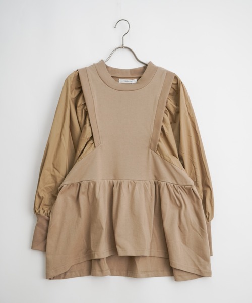 Wordtrobe（ワードトローブ）の「【wordtrobe】空紡糸天竺 布帛切替 ボリュームスリーブ プルオーバー（Tシャツ/カットソー・レディース・ホワイト/チャコールグレー/ベージュ・FREE）」の6枚目の写真