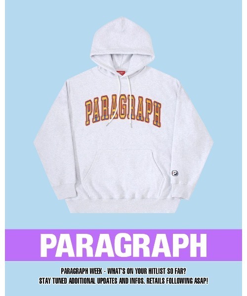 Paragraph（パラグラフ）の「A'GEM/9 × .kom『paragraph/パラグラフ』カレッジ アーチロゴ プルオーバーパーカー（パーカー・メンズ・チャコールグレー/ライトグレー/ブラック/パープル/オレンジ/グリーン/ライトイエロー・FREE）」の8枚目の写真