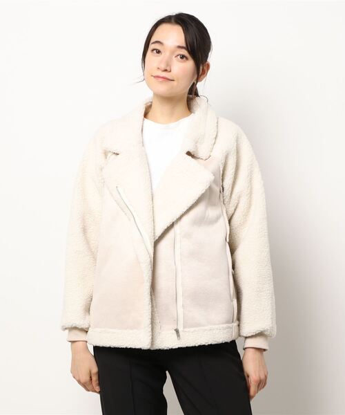STYLEBLOCK（スタイルブロック）の「ボア×スエード調切替ジャケット（ライダースジャケット・レディース・カーキ/ベージュ系その他・4XL/3XL/L/XL/2XL/S/M）」の6枚目の写真