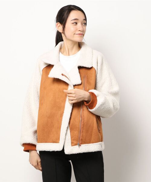 STYLEBLOCK（スタイルブロック）の「ボア×スエード調切替ジャケット（ライダースジャケット・レディース・カーキ/ベージュ系その他・4XL/3XL/L/XL/2XL/S/M）」の7枚目の写真