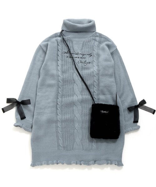 algy（アルジー）の「ニットワンピ＆ファーポシェットセット（ワンピース・キッズ・ミント/ブラック/サックスブルー・XX-SMALL/SMALL/MEDIUM/X-SMALL）」の3枚目の写真