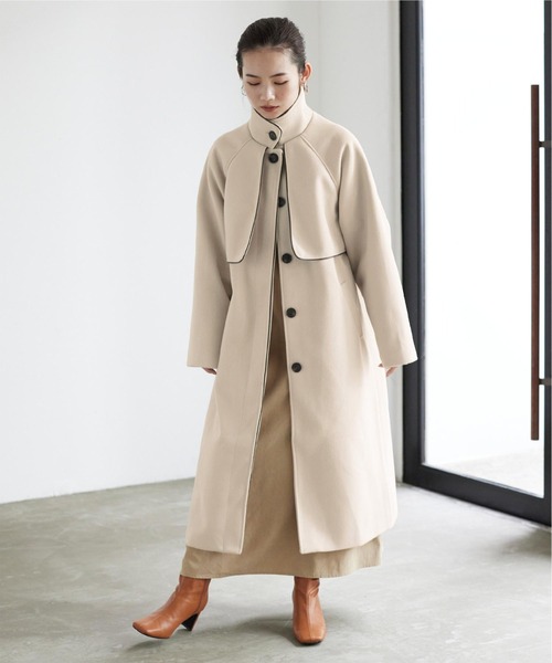 titivate（ティティベイト）の「ﾊﾟｲﾋﾟﾝｸﾞｽﾀﾝﾄﾞｶﾗｰﾛﾝｸﾞｺｰﾄ（ステンカラーコート・レディース・ブラック/オリーブ/アイボリー/モカ・M）」の9枚目の写真