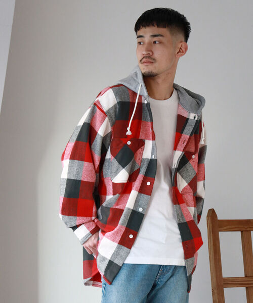 BEAMS（ビームス）の「BEAMS / スウェット フーディー イージー ネルシャツ（シャツ/ブラウス・メンズ・レッド/ブルー・SMALL/MEDIUM/X-LARGE/LARGE）」の21枚目の写真