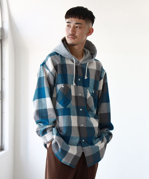 BEAMS（ビームス）の「BEAMS / スウェット フーディー イージー ネルシャツ（シャツ/ブラウス・メンズ・レッド/ブルー・SMALL/MEDIUM/X-LARGE/LARGE）」の18枚目の写真