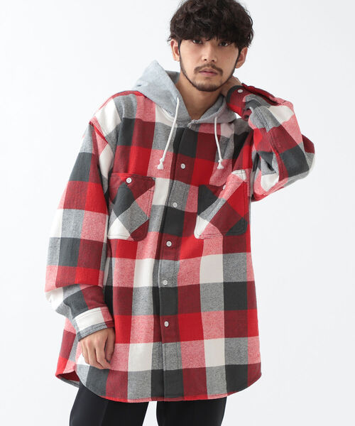 BEAMS（ビームス）の「BEAMS / スウェット フーディー イージー ネルシャツ（シャツ/ブラウス・メンズ・レッド/ブルー・SMALL/MEDIUM/X-LARGE/LARGE）」の15枚目の写真