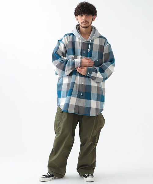 BEAMS（ビームス）の「BEAMS / スウェット フーディー イージー ネルシャツ（シャツ/ブラウス・メンズ・レッド/ブルー・SMALL/MEDIUM/X-LARGE/LARGE）」の14枚目の写真