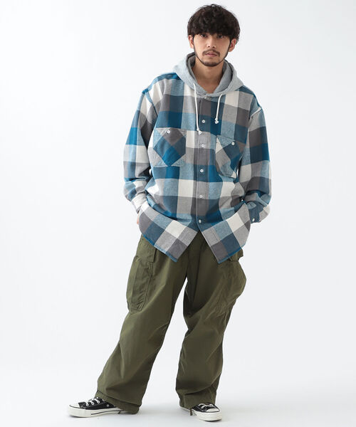 BEAMS（ビームス）の「BEAMS / スウェット フーディー イージー ネルシャツ（シャツ/ブラウス・メンズ・レッド/ブルー・SMALL/MEDIUM/X-LARGE/LARGE）」の13枚目の写真