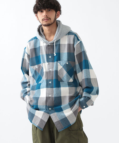 BEAMS（ビームス）の「BEAMS / スウェット フーディー イージー ネルシャツ（シャツ/ブラウス・メンズ・レッド/ブルー・SMALL/MEDIUM/X-LARGE/LARGE）」の12枚目の写真