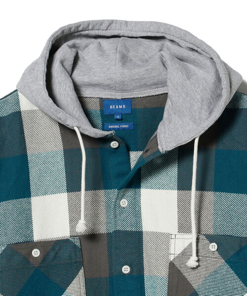 BEAMS（ビームス）の「BEAMS / スウェット フーディー イージー ネルシャツ（シャツ/ブラウス・メンズ・レッド/ブルー・SMALL/MEDIUM/X-LARGE/LARGE）」の8枚目の写真