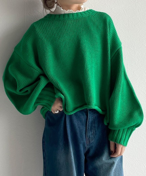 w closet(ダブルクローゼット)の「ショート丈ニットプルオーバー(ニット/セーター・レディース・ライム/グリーン/アイボリー/ラベンダー・FREE)」の3枚目の写真