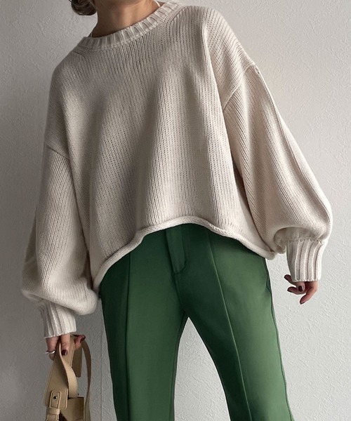 w closet(ダブルクローゼット)の「ショート丈ニットプルオーバー(ニット/セーター・レディース・ライム/グリーン/アイボリー/ラベンダー・FREE)」の6枚目の写真