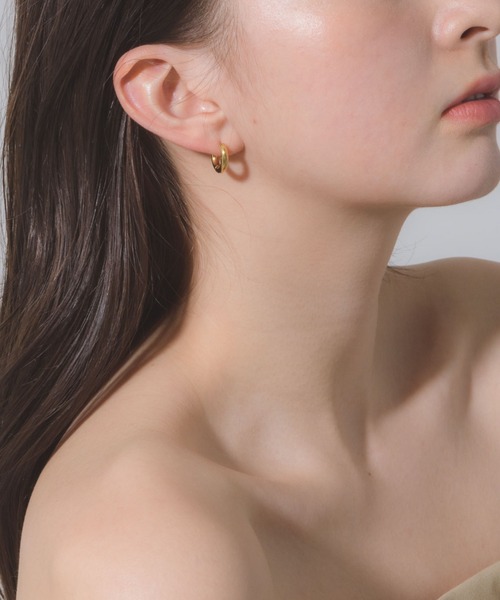 エリンギの頭 両耳用【 3mm×21mm 】ゴールドフープピアス TRIDEA JEWELRY k18 フープ ピアス 18k 18金 レディース 幅3mm