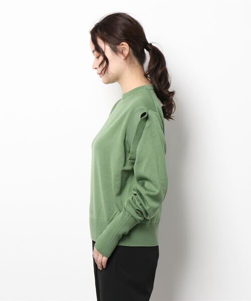 Thomas magpie（トーマスマグパイ）の「【THOMAS MAGPIE】2プライプレーンニット（ニット/セーター・レディース・ホワイト/グリーン・M）」の3枚目の写真