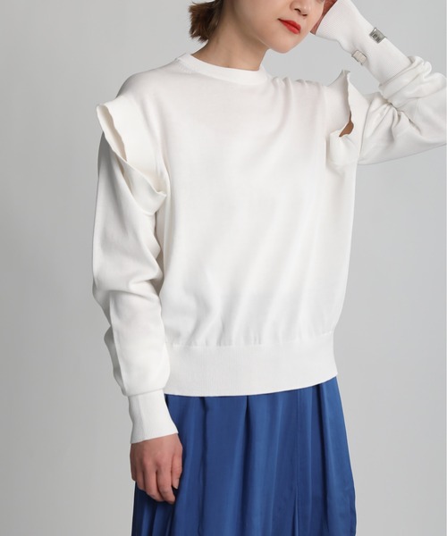 Thomas magpie（トーマスマグパイ）の「【THOMAS MAGPIE】2プライプレーンニット（ニット/セーター・レディース・ホワイト/グリーン・M）」の2枚目の写真