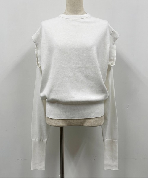 Thomas magpie（トーマスマグパイ）の「【THOMAS MAGPIE】2プライプレーンニット（ニット/セーター・レディース・ホワイト/グリーン・M）」の6枚目の写真