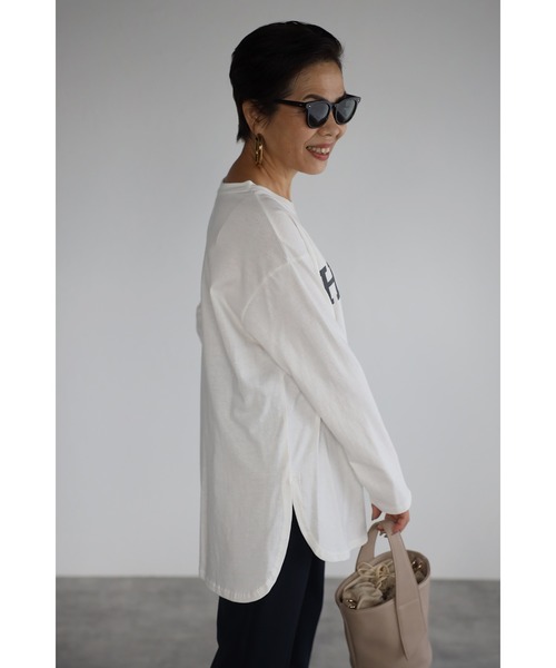 Bonjour Sagan(ボンジュールサガン)の「カレッジロゴコットンカットソー(Tシャツ/カットソー・レディース・ブラック/オフホワイト・FREE)」の4枚目の写真