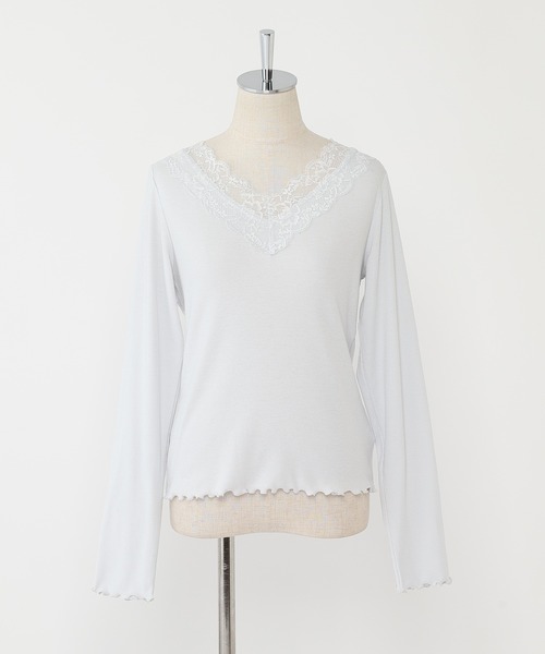 one after another NICE CLAUP(ワンアフターアナザーナイスクラップ)の「前後2wayレースインナー(Tシャツ/カットソー・レディース・アイボリー/サックスブルー/オートミール/グレー・FREE)」の4枚目の写真