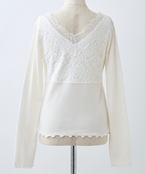 one after another NICE CLAUP(ワンアフターアナザーナイスクラップ)の「前後2wayレースインナー(Tシャツ/カットソー・レディース・アイボリー/サックスブルー/オートミール/グレー・FREE)」の8枚目の写真