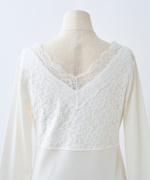 one after another NICE CLAUP(ワンアフターアナザーナイスクラップ)の「前後2wayレースインナー(Tシャツ/カットソー・レディース・アイボリー/サックスブルー/オートミール/グレー・FREE)」の5枚目の写真