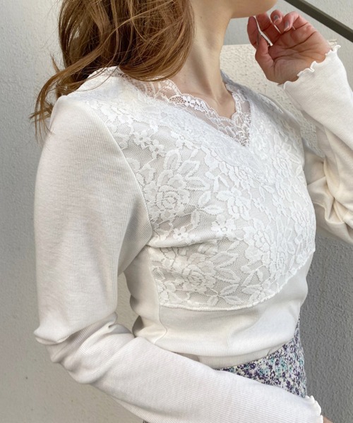 one after another NICE CLAUP(ワンアフターアナザーナイスクラップ)の「前後2wayレースインナー(Tシャツ/カットソー・レディース・アイボリー/サックスブルー/オートミール/グレー・FREE)」の11枚目の写真