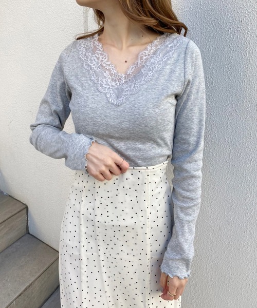 one after another NICE CLAUP(ワンアフターアナザーナイスクラップ)の「前後2wayレースインナー(Tシャツ/カットソー・レディース・アイボリー/サックスブルー/オートミール/グレー・FREE)」の20枚目の写真