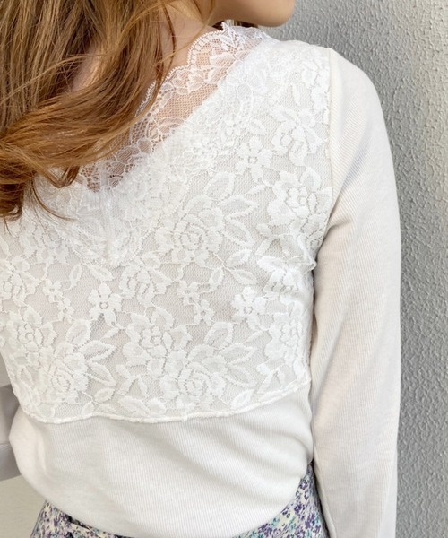 one after another NICE CLAUP(ワンアフターアナザーナイスクラップ)の「前後2wayレースインナー(Tシャツ/カットソー・レディース・アイボリー/サックスブルー/オートミール/グレー・FREE)」の17枚目の写真