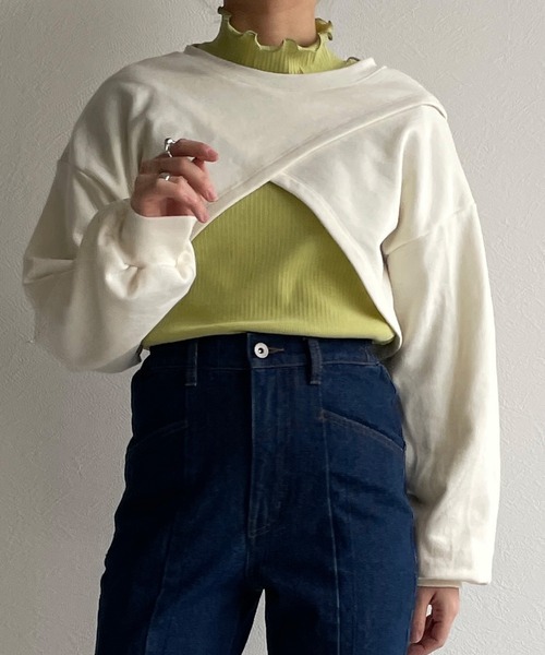 w closet（ダブルクローゼット）の「【マルチウェイ】レイヤードスウェットワンピース（ワンピース・レディース・ライム/アイボリー/スミクロ・FREE）」の11枚目の写真