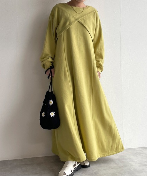 w closet（ダブルクローゼット）の「【マルチウェイ】レイヤードスウェットワンピース（ワンピース・レディース・ライム/アイボリー/スミクロ・FREE）」の13枚目の写真