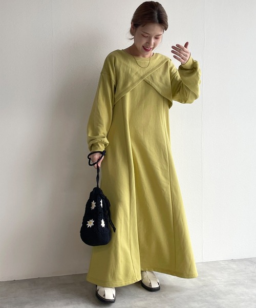 w closet（ダブルクローゼット）の「【マルチウェイ】レイヤードスウェットワンピース（ワンピース・レディース・ライム/アイボリー/スミクロ・FREE）」の17枚目の写真