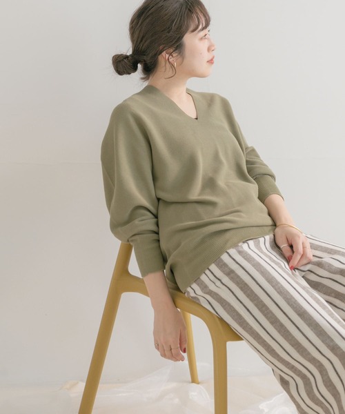 ITEMS URBANRESEARCH(アイテムズ アーバンリサーチ)の「ホールガーメントVネックニット(ニット/セーター・レディース・ライトカーキ/アイボリー/ブルー・FREE)」の13枚目の写真