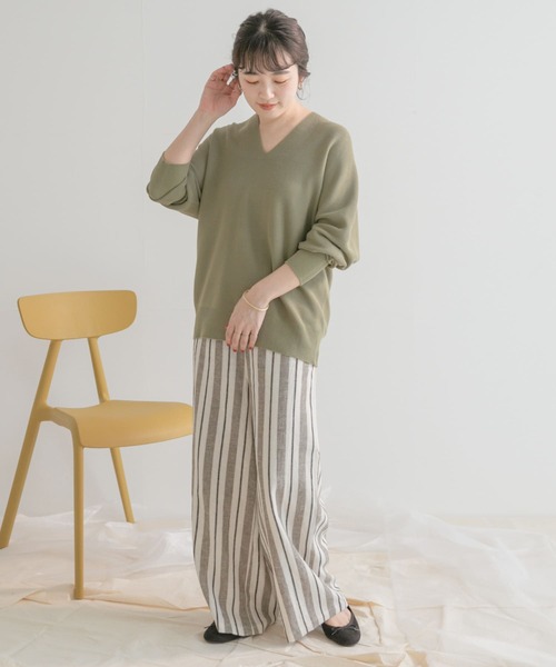 ITEMS URBANRESEARCH(アイテムズ アーバンリサーチ)の「ホールガーメントVネックニット(ニット/セーター・レディース・ライトカーキ/アイボリー/ブルー・FREE)」の17枚目の写真