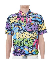 LOUDMOUTH/ラウドマウス ゴルフウェア 総柄 吸汗速乾 UVカット 接触冷感 ボタンダウン 半袖 ポロシャツ