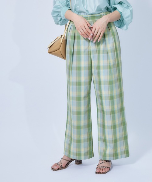 ROPE'(ロペ)の「ハイライズチェックワイドパンツ(その他パンツ・レディース・オレンジ/グリーン・38/36)」の1枚目の写真