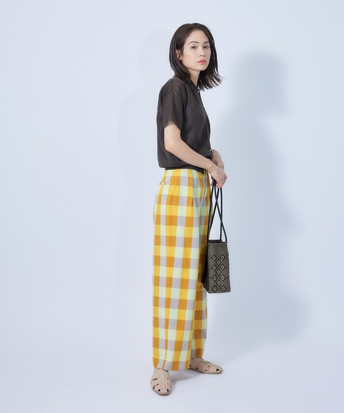 ROPE'(ロペ)の「ハイライズチェックワイドパンツ(その他パンツ・レディース・オレンジ/グリーン・38/36)」の4枚目の写真