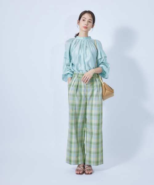 ROPE'(ロペ)の「ハイライズチェックワイドパンツ(その他パンツ・レディース・オレンジ/グリーン・38/36)」の5枚目の写真