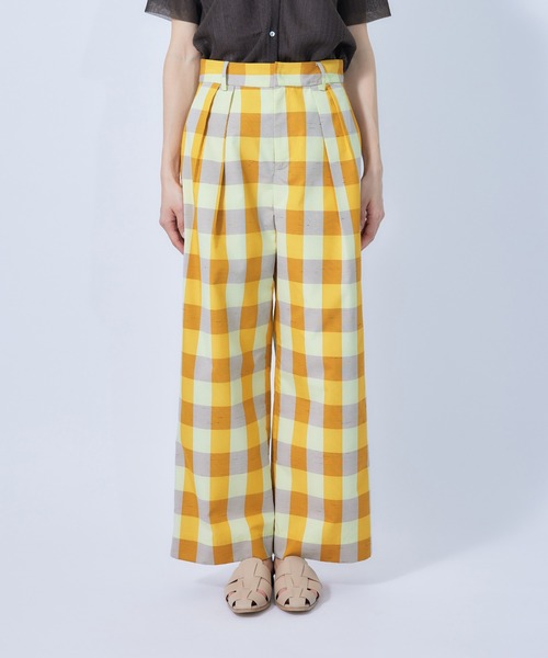ROPE'(ロペ)の「ハイライズチェックワイドパンツ(その他パンツ・レディース・オレンジ/グリーン・38/36)」の6枚目の写真