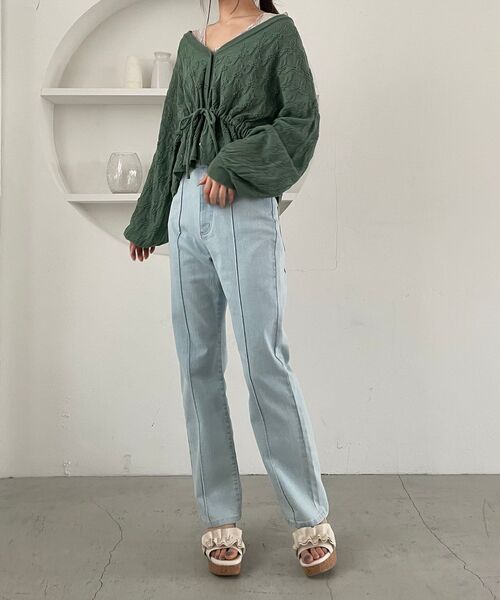 MAJESTIC LEGON（マジェスティックレゴン）の「ウエストきゅっとスカシカーデ（カーディガン/ボレロ・レディース・イエロー/グリーン/アイボリー・MEDIUM）」の9枚目の写真