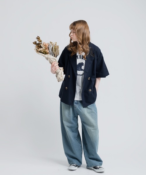 MUHET(ミュエータ)の「リネン混ダブルブレストジャケット(テーラードジャケット・レディース・ネイビー/ブラウン・SMALL/MEDIUM/X-LARGE)」の9枚目の写真