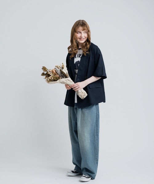 MUHET(ミュエータ)の「リネン混ダブルブレストジャケット(テーラードジャケット・レディース・ネイビー/ブラウン・SMALL/MEDIUM/X-LARGE)」の7枚目の写真