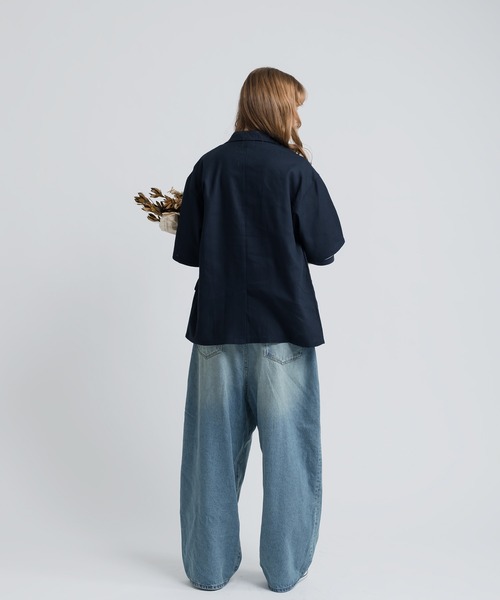 MUHET(ミュエータ)の「リネン混ダブルブレストジャケット(テーラードジャケット・レディース・ネイビー/ブラウン・SMALL/MEDIUM/X-LARGE)」の10枚目の写真